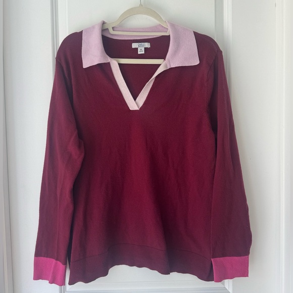 Croft & Barrow Collared Sweater XXL Oversized Rugby Knit Burgundy 3/$15 - Picture 2 of 9